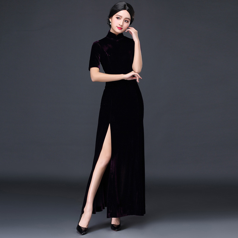 晚会旗袍裙民国风妈妈装连衣裙走秀长款旗袍 复古中式改良版