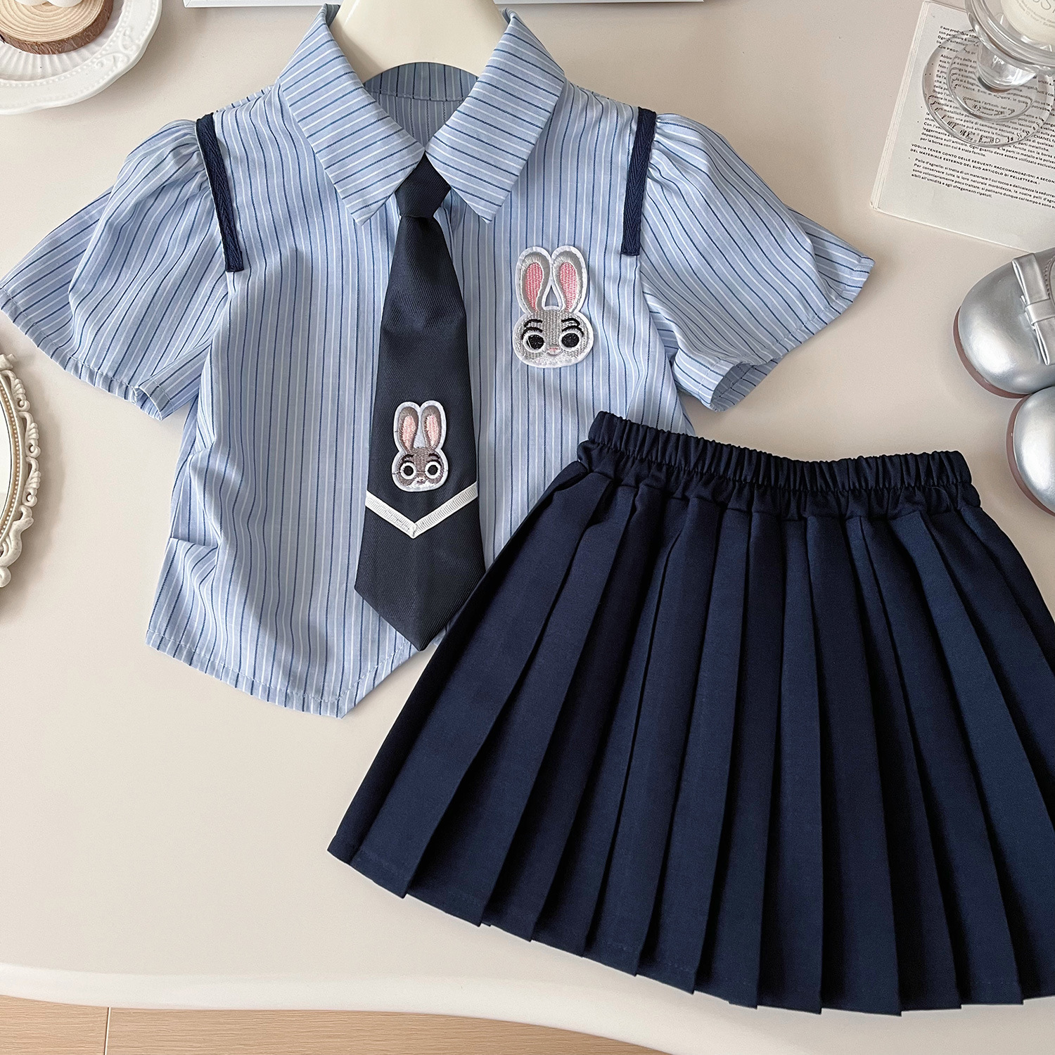 Mädchen Hasen Uniform Set Kurzarmbluse Und Plisseerock_voghion.com