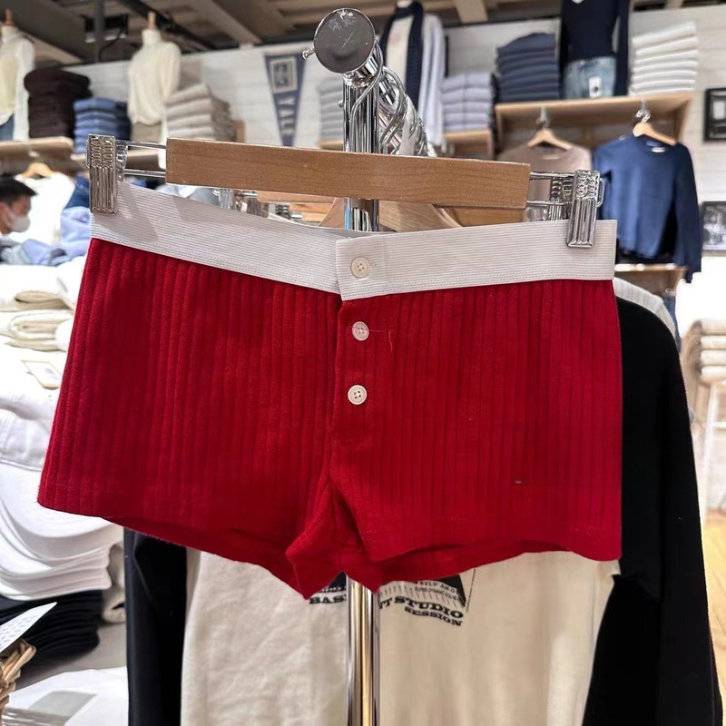 BM style thread three-button elastic ultra-short casual shorts women's bm elastic tight high waist home hot pants boxers