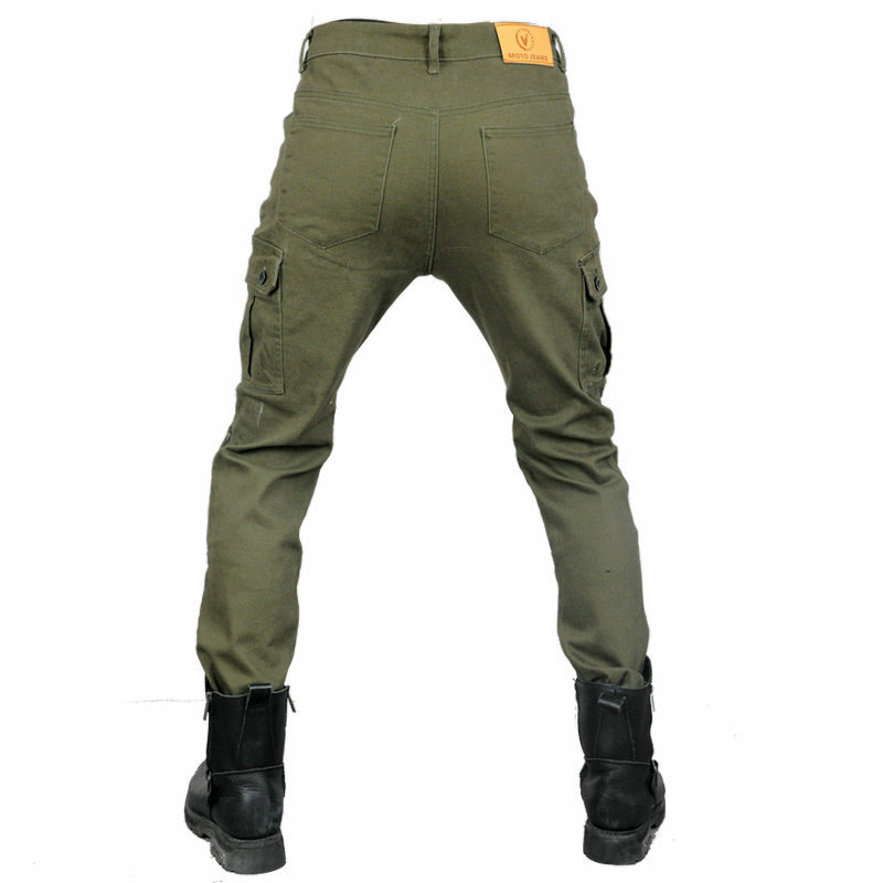 Volero motocicleta jeans hombres motocicleta multi-bolsa overoles tobillo-atado pantalones anti-caída equipo de protección estándar