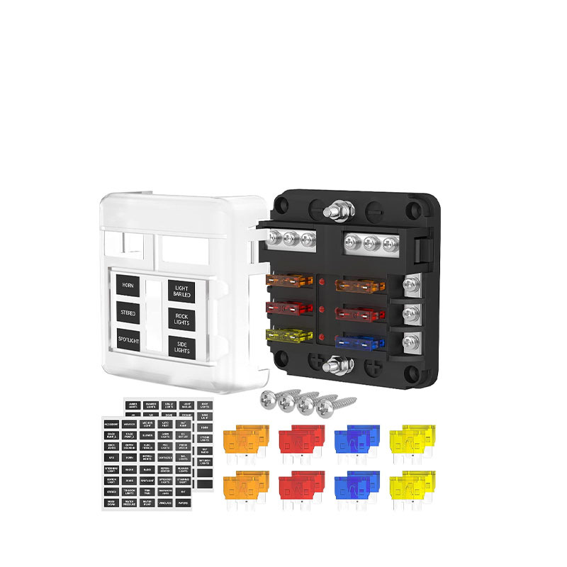 跨境热销 螺丝固定6路正负极保险丝盒,带LED灯保险片汽车保险丝座