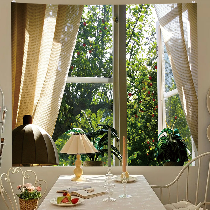 Ins Window Scenery Hanging Cloth Background Bedroom Bedside Wall Cloth Decoration Dormitory Background Wall Tapestry Room Canvas Ins Window Scenery Hanging Cloth Background Bedroom Bedside Wall Cloth Decoration Dormitory Background Wall Tapestry Room Canvas