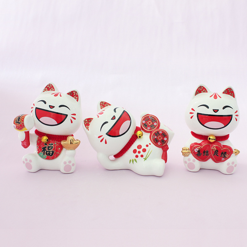 De estilo japonés Lucky Cat decoración de cerámica regalo de apertura cajero casa entrada sala de estar decoración de escritorio