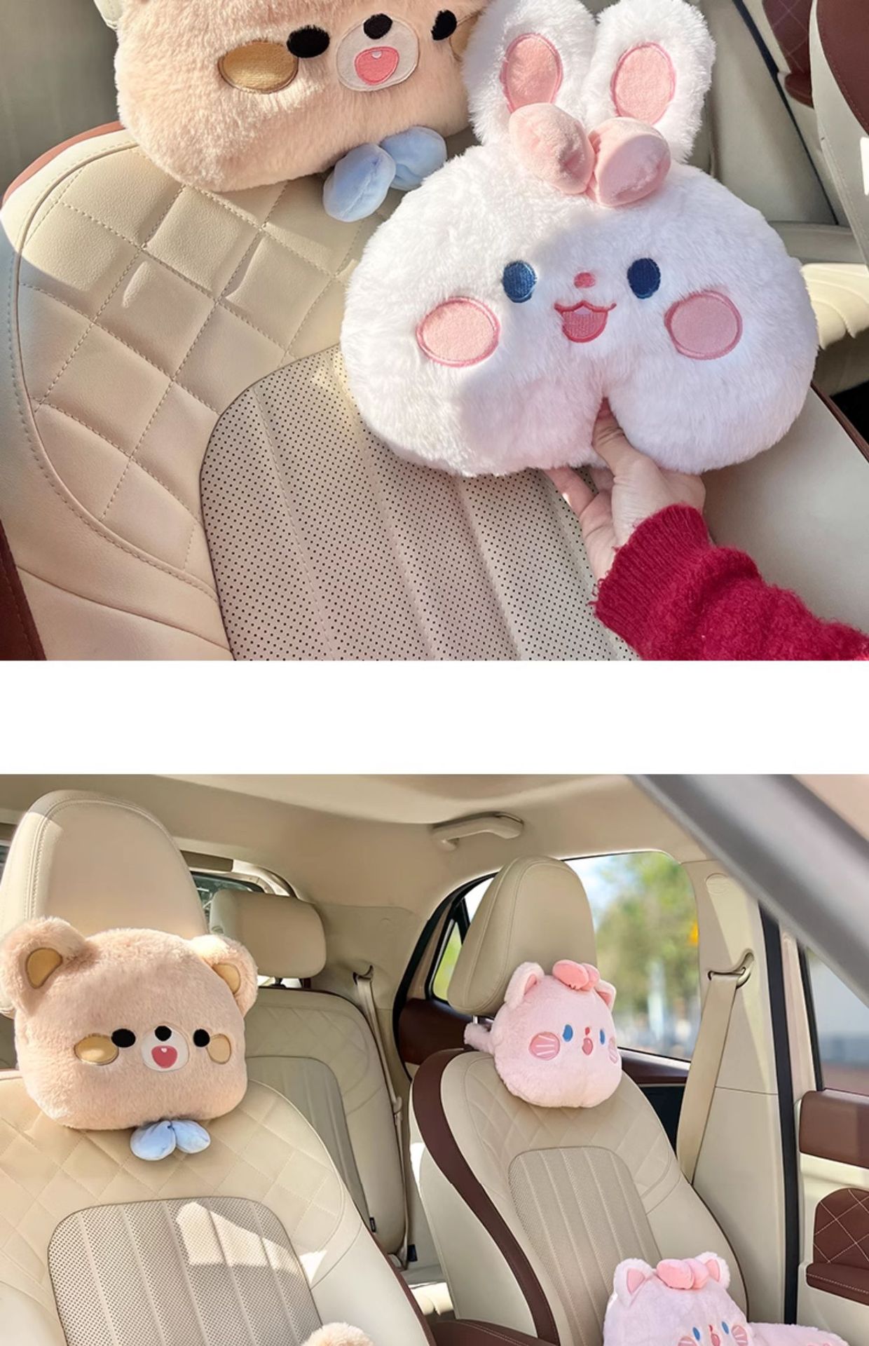 Car Headrest and Neck Pillow, a Pair of Cartoon Cute Lumbar Pillows, Car Pillows, Women's Waist Pillows, Girls' Car Sets