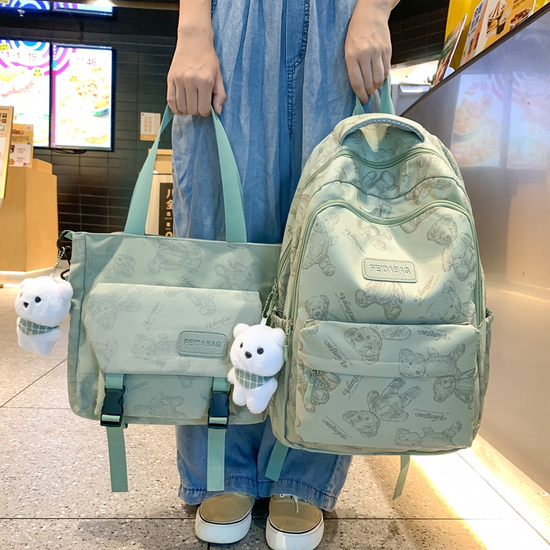 学生涂鸦潮流背包高中初中女书包简约双肩大容量两件套背包补习袋|undefined