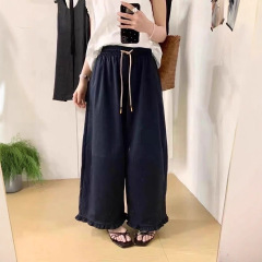 高端抽绳系带花边西装阔腿裤女欧洲站25早秋新款欧货女装休闲裤子