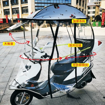 Elektromobil üçün ön şüşə çətiri (günlük) windproof canopy, sunshade, UV protection - luxury-sliding-window-fully-enclosed-detachable-side-curtain-gray-cat-the-car-has-a-rearview-mirror-to-capture-this