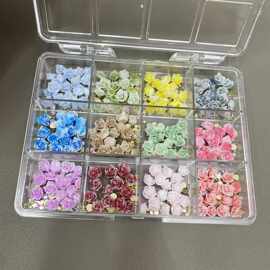 24格混款软花美甲饰品树脂月季玫瑰雕花珍珠叶子超仙指甲配饰diy