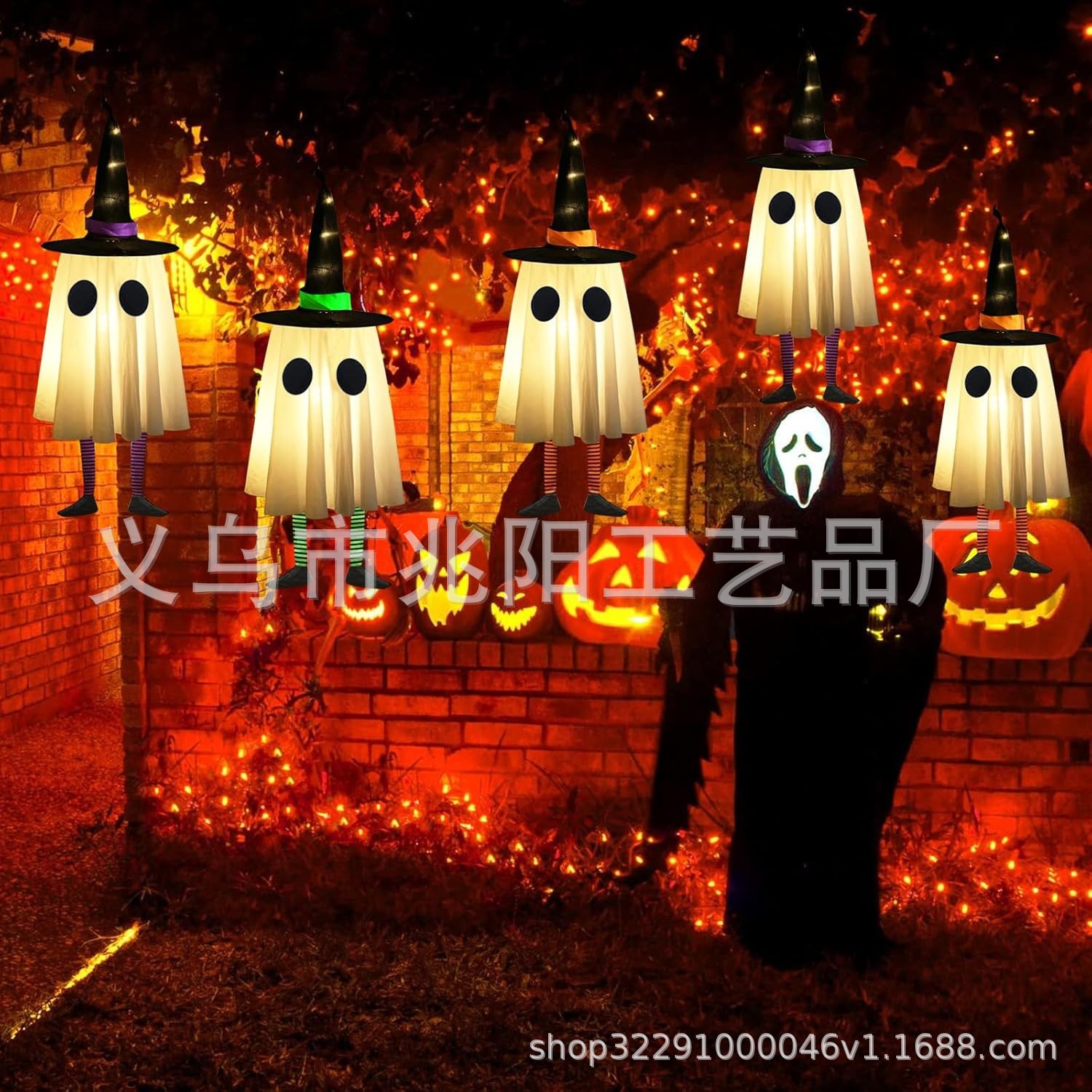 Halloween nuevo fantasma lámpara colgante brillante sombrero de bruja fantasma colgante fantasma decoración de props