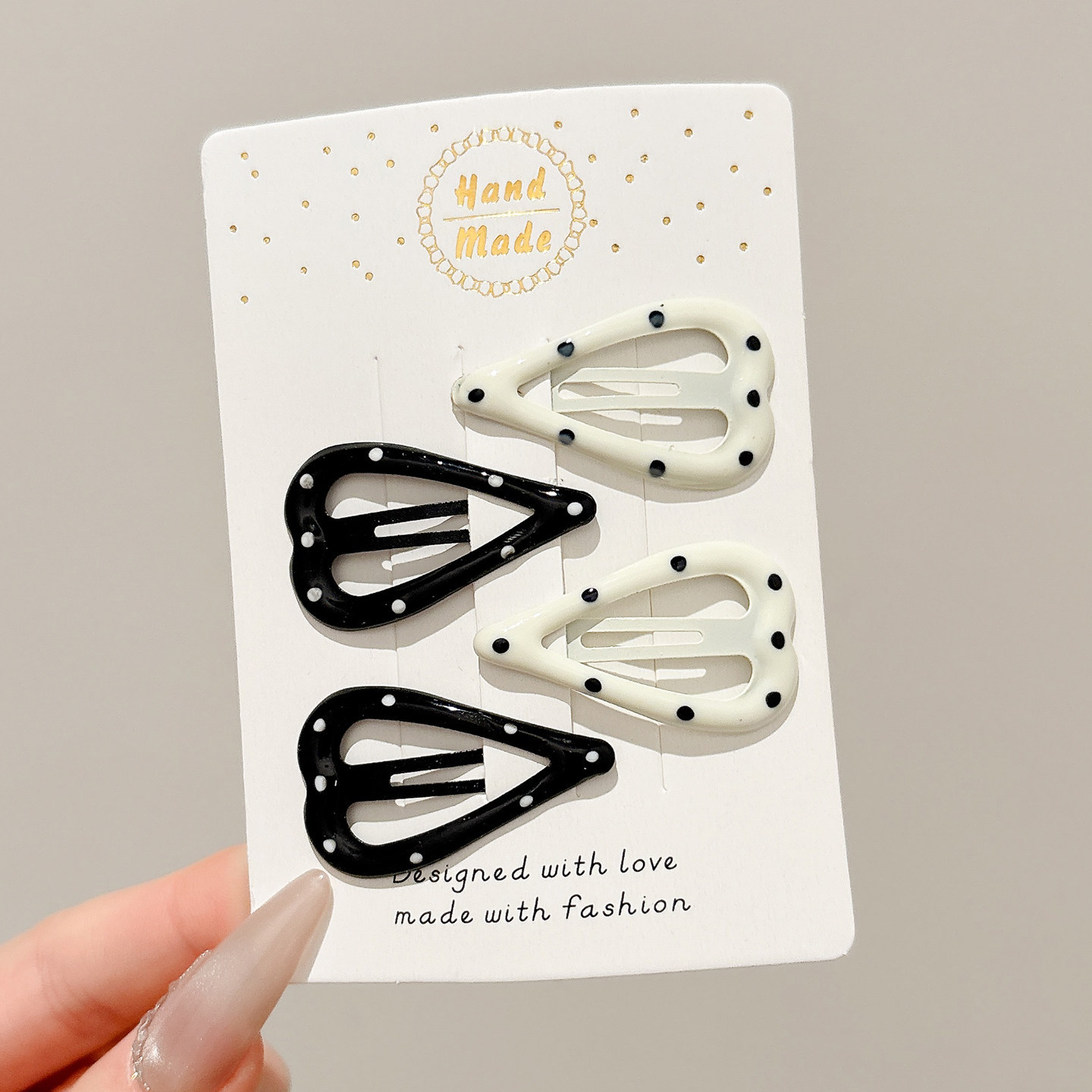 4#흑백 도트 하트 - 3.5cm