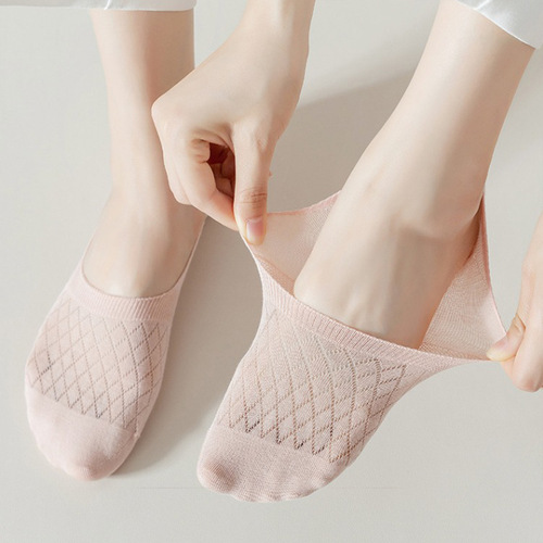 Socks women's summer boat socks thin breathable hollow shallow mouth invisible socks non-slip non-falling solid color spring and summer socks