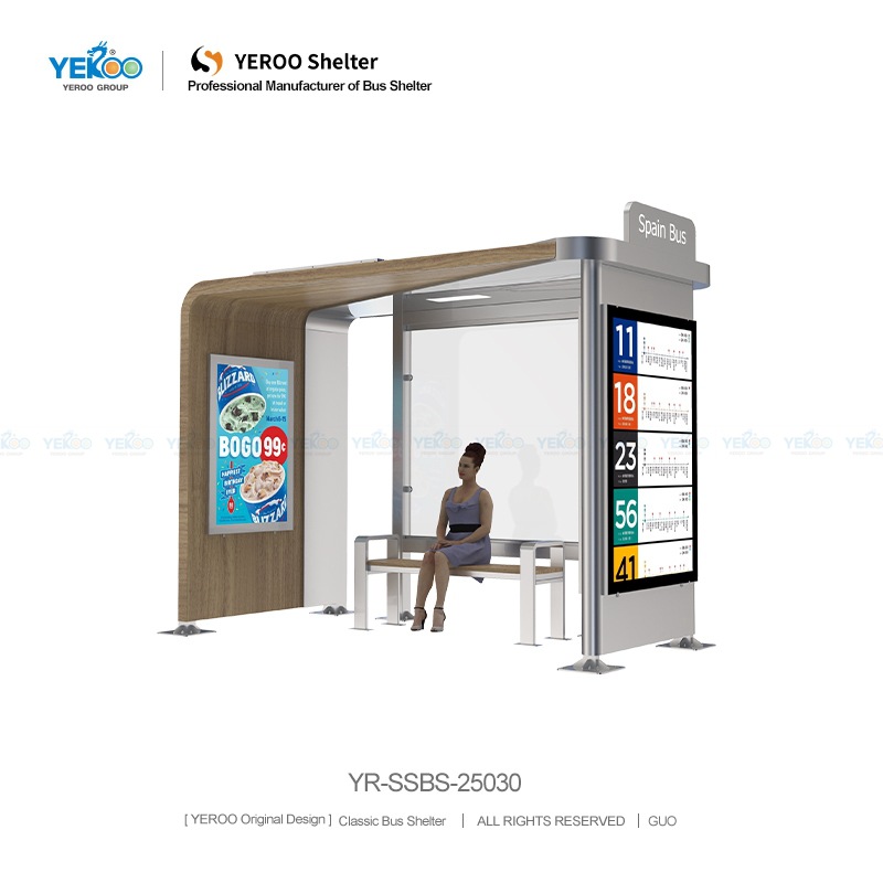 跨境专供欧洲智能公交站台户外不锈钢公交站牌城市智慧候车亭