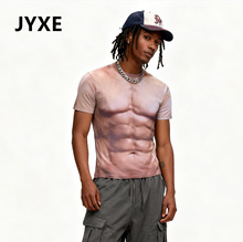 Wish爆款性感3d肌肉男短袖恶搞创意健身弹性短t恤衫数码印T恤现货
