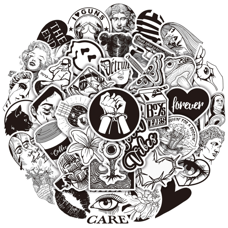 50 Cross-Border Black and White Instagram-Style Artistic Plaster Head Graffiti Stickers for Luggage and Notebooks, Waterproof Decals 50 Cross-Border Black and White Instagram-Style Artistic Plaster Head Graffiti Stickers for Luggage and Notebooks, Waterproof Decals
