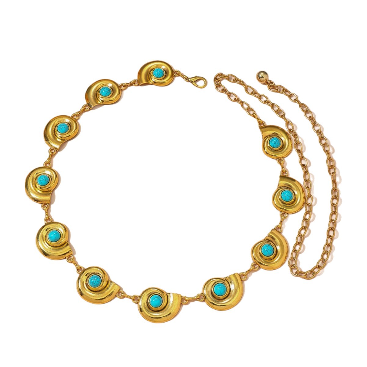Cadena de cintura para mujer con turquesa y concha joya moda_voghion.com