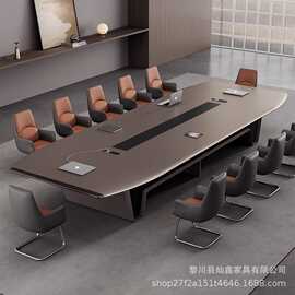 大型烤漆会议桌10人轻奢长桌简约现代创意洽谈大气会议室办公桌子