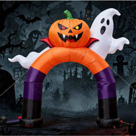 厂家定制万圣节南瓜白幽灵拱门幽灵恶魔场地布置道具升降充气气模