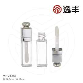 高档喷镀银圆珠顶盖方形透明唇釉管唇彩瓶唇蜜管逸丰包材源头厂家