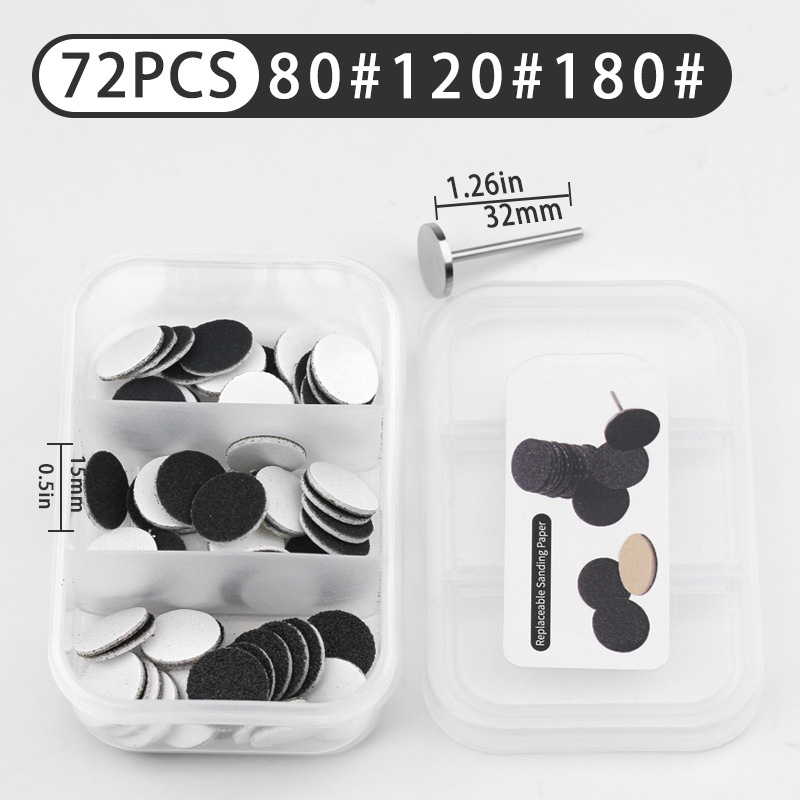 Tabletas de lijado de uñas, lijado de uñas de tres colores, lijado de pies, herramientas para quitar las plantas de los pies, 72 piezas, lijado de armaduras de eje en caja
