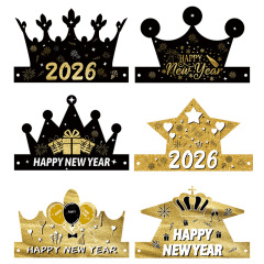 2026年亚马逊新年派对搞怪纸质皇冠黑金纸帽拍照道具装饰用品批发
