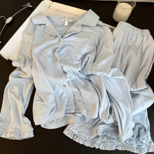 法式纯欲性感风甜美花边纯棉睡衣女秋季新款亲肤长袖家居服套装