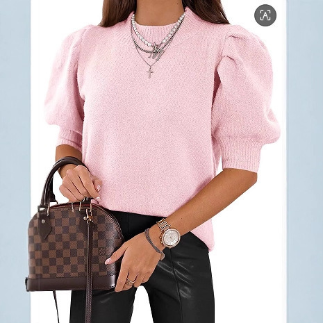 Cross-Border Amazon European and American New Fashion Sweater Pullover Knitted Pink Sweater
