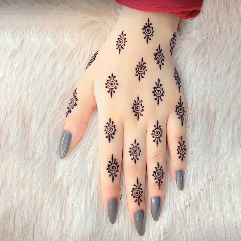 Indian Henna Style Simple Small Flower Hand Back Tattoo Sticker Finger Tip Ethnic Style Long-Lasting Waterproof Realistic Sticker Indian Henna Style Simple Small Flower Hand Back Tattoo Sticker Finger Tip Ethnic Style Long-Lasting Waterproof Realistic Sticker