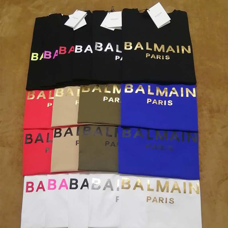 Spring and Summer Balmain T-Shirt with Printed Letters, Short-Sleeved, Export-Quality, European and American Style, Pure Cotton, Unisex