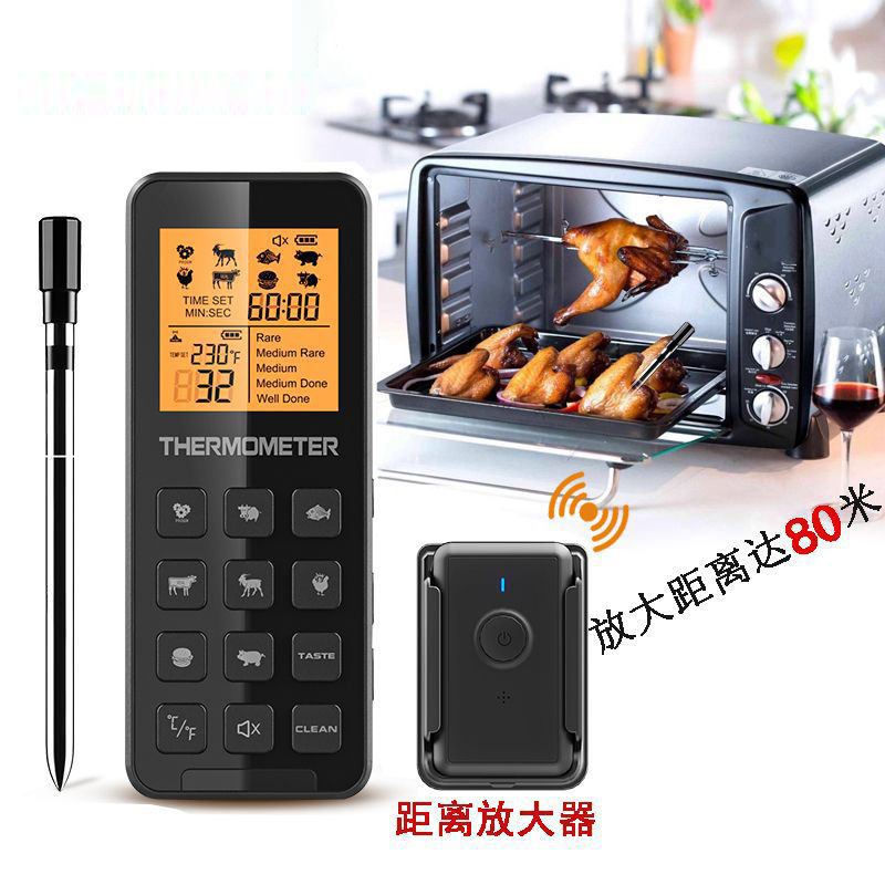 无线探针烤肉温度计 电子烤箱温度计 厨房食物烘焙超温报警测温仪
