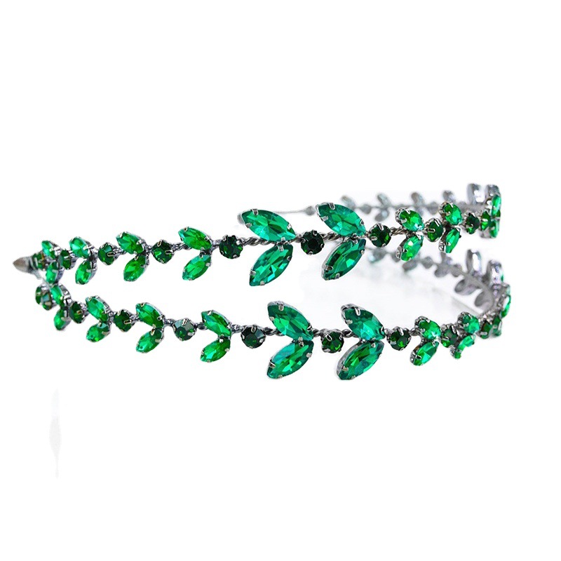 Moda europea y americana rhinestone diadema personalidad lujo doble hoja nupcial temperamento tocado diadema femenina