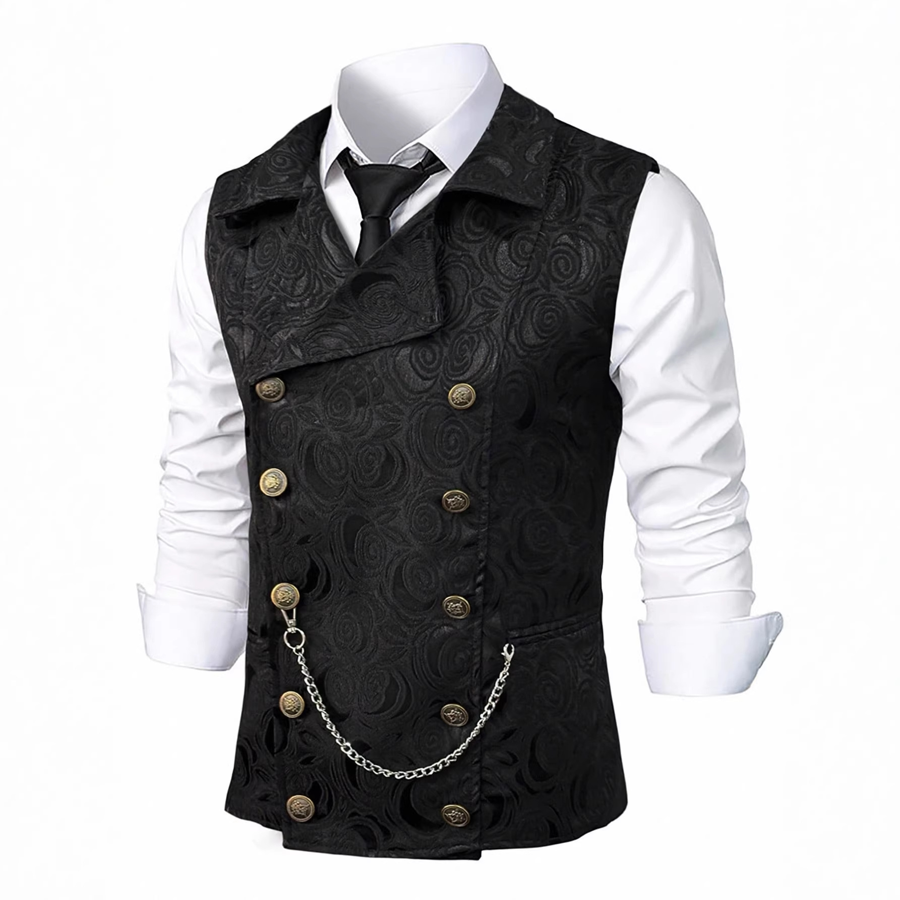 2026 Spring/Summer New Cross-Border European And American Men's Suit Vest Double-Breasted With Chain Detail Light_voghion.com