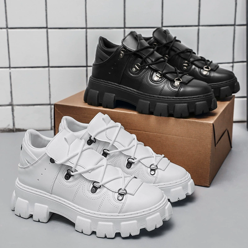 2023 autumn new personality lace-up big-toe motorcycle shoes fashionable punk style thick-soled shoes casual small leather shoes for men