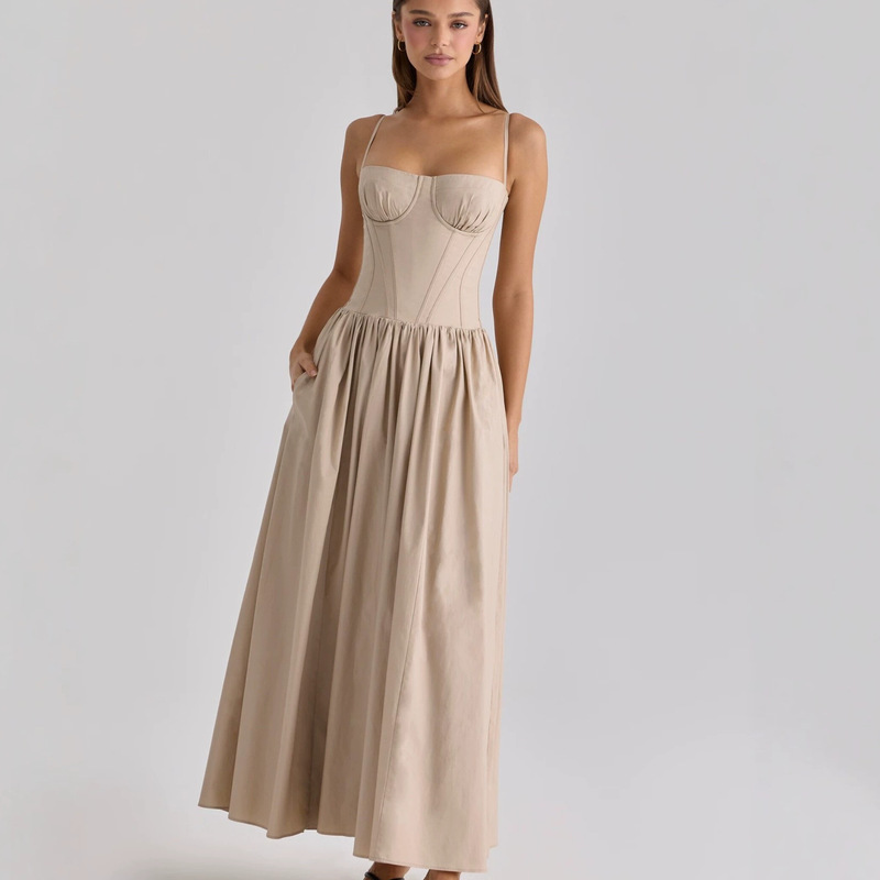 House Same Style French Romantic Elegant Tie-Waist Structured Underwire Strapless Sun Dress Women's Dress