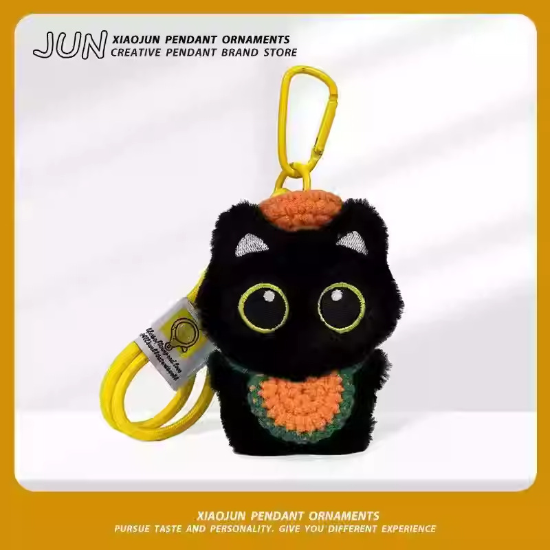 Inswind creativo chill peluche de dibujos animados pequeño gato negro bolso colgante toalla de saliva colgante llavero