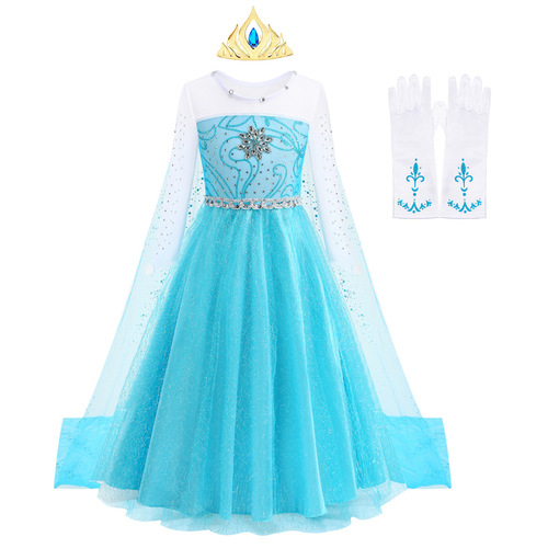 Icy White Elsa Trendy Princess Dress with Sparkling Net Organza and Detachable Mantle, Dropshipping One Piece