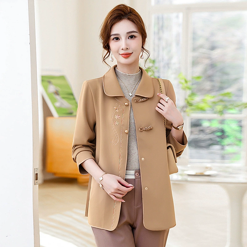 Мама весенняя одежда шерстяное пальто в западном стиле топ Женская одежда среднего и пожилого возраста весна и осень новая мода 2024 шерстяное пальто