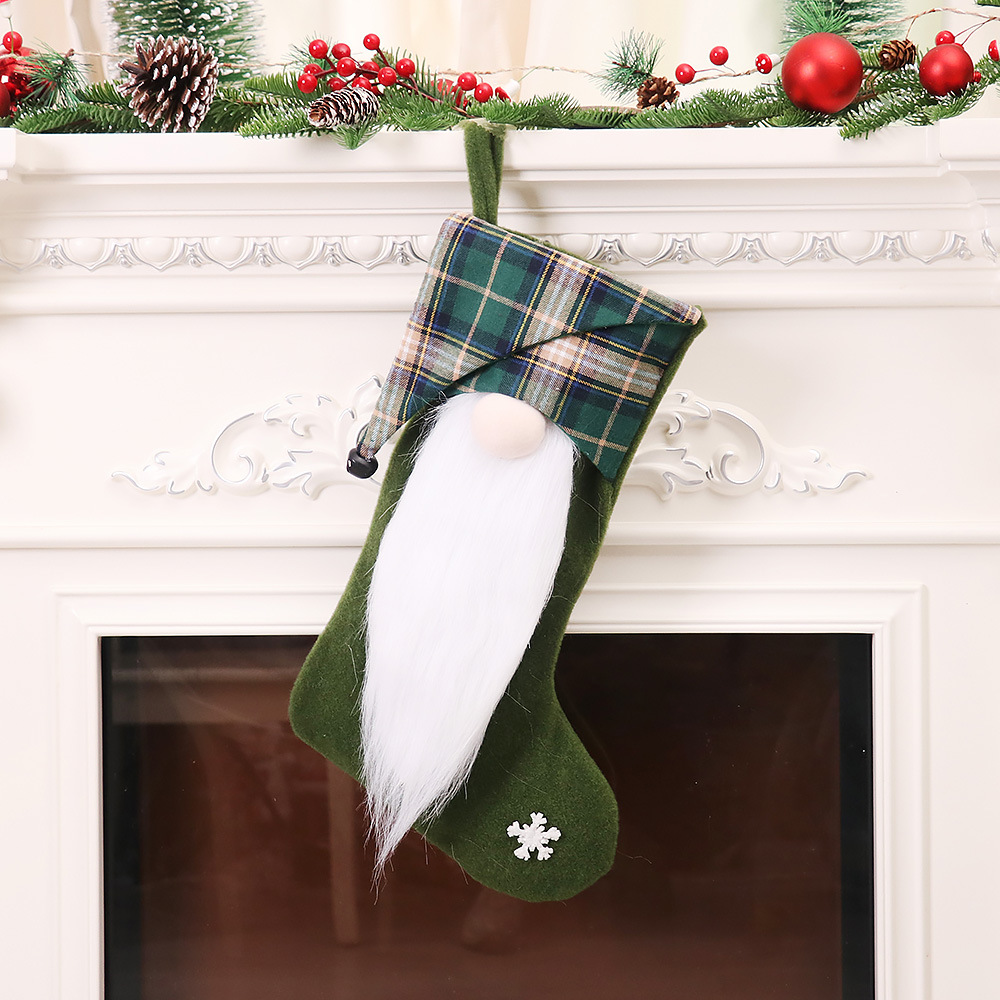 Kerstversiering Lange baard Geruite hoed Gezichtloze pop Kerstsok Nachtkastje Cadeautas_voghion.com