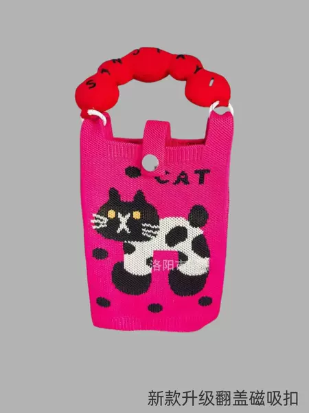Rose Red Polka Dot Cat--Mobile Bag [No Shoulder Strap]
