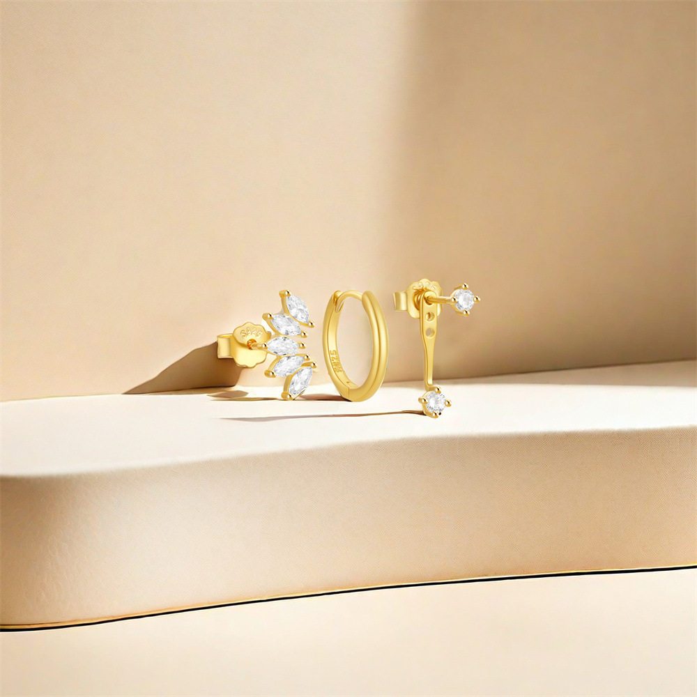 1 Set 925 Sterling Silver Zircon Geometric Earrings Ear Studs display picture 23