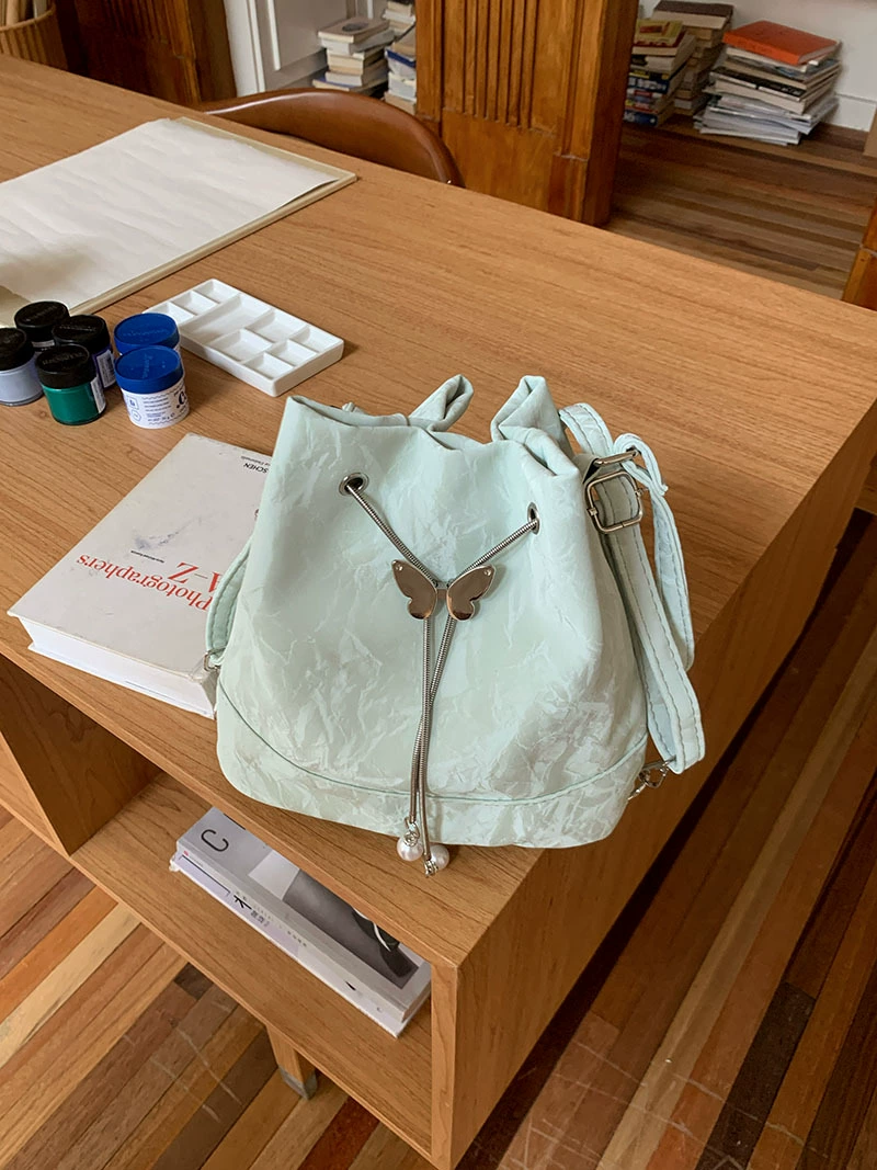 One-shoulder mint backpack shoulder bag, 24×22×10.5 cm, drawstring & magnetic closure