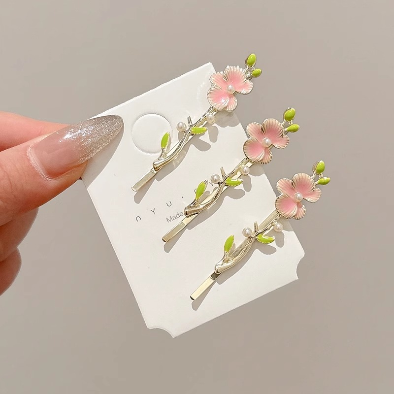 Accesorios para el cabello de perlas de loto, borde lateral de metal, cabello de alta calidad, horquilla de cabello de nicho simple, horquilla rosa fresca