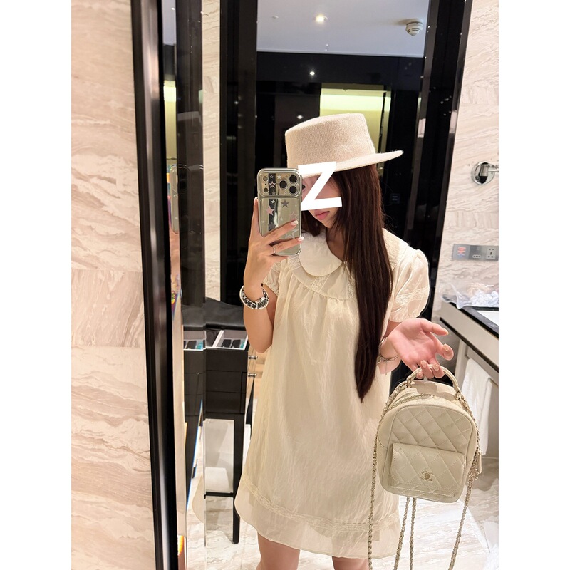 2026 New Version Sweet Style Doll Collar Dress Women's Summer White Short Sleeve Age-Reducing Petite Short Dress