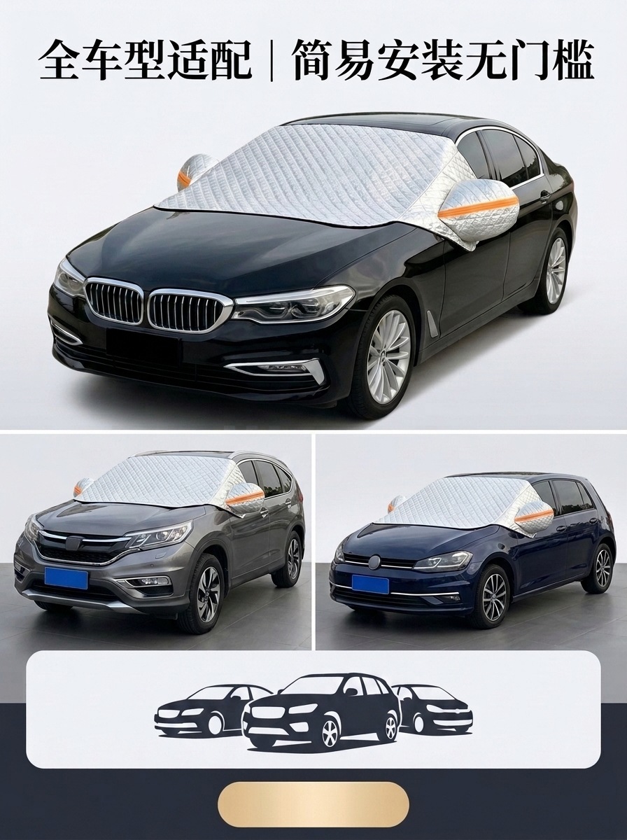 Half car cover for winter, car snow shield for front windshield, anti-freeze cover, thickened snow cover, frost and snow protection