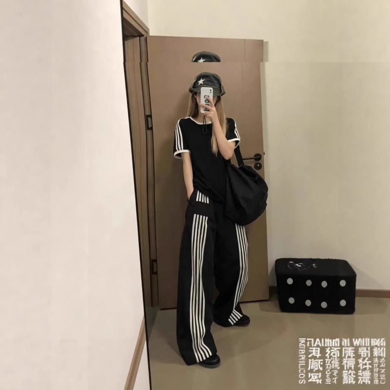 Clover Casual Long Pants for Women, Spring and Autumn Fashion Versatile Straight Wide-Leg Pants, Trendy Brand Loose Casual Sports Pants