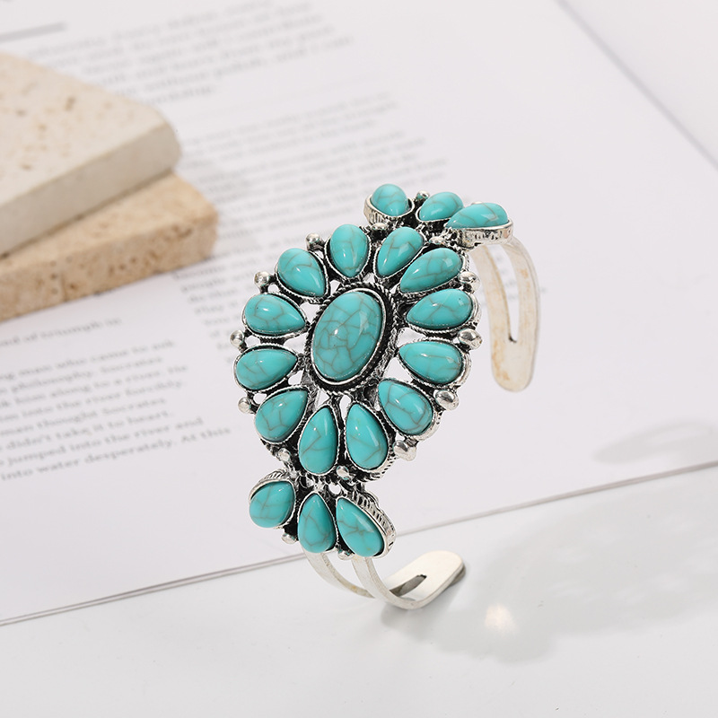 European and American Cross-Border Bohemian Retro Ethnic Style Bracelet Personalized Turquoise Fashion Floral Bracelet Women's Wholesale