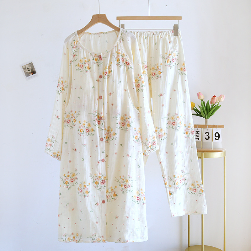 複数の胸パッド付き月子スカート春夏産後純綿クレープ哺乳産婦出産予定妊婦パジャマズボンセット