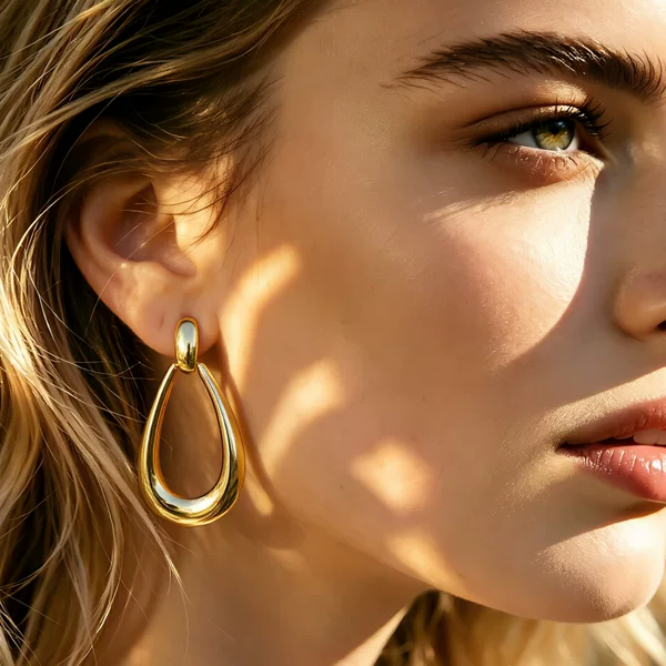 European and American style French water drop metal earrings for women, oval exaggerated earrings, high-end light luxury earrings and studs wholesale