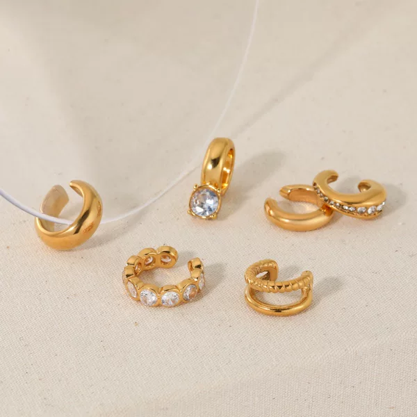 Cross-Border 18K Gold Diamond-Encrusted C-Shaped Ear Cuff, Fashionable and Simple, Stackable Stainless Steel Non-Pierced Ear Clip, Non-Fading