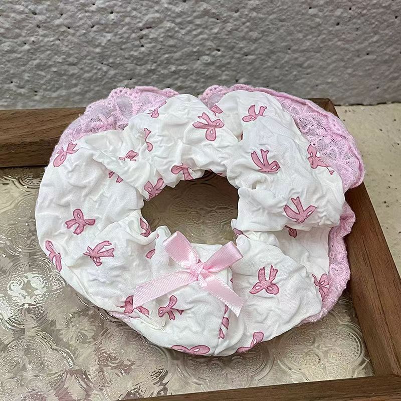 49＃白底粉蕾丝蝴蝶结