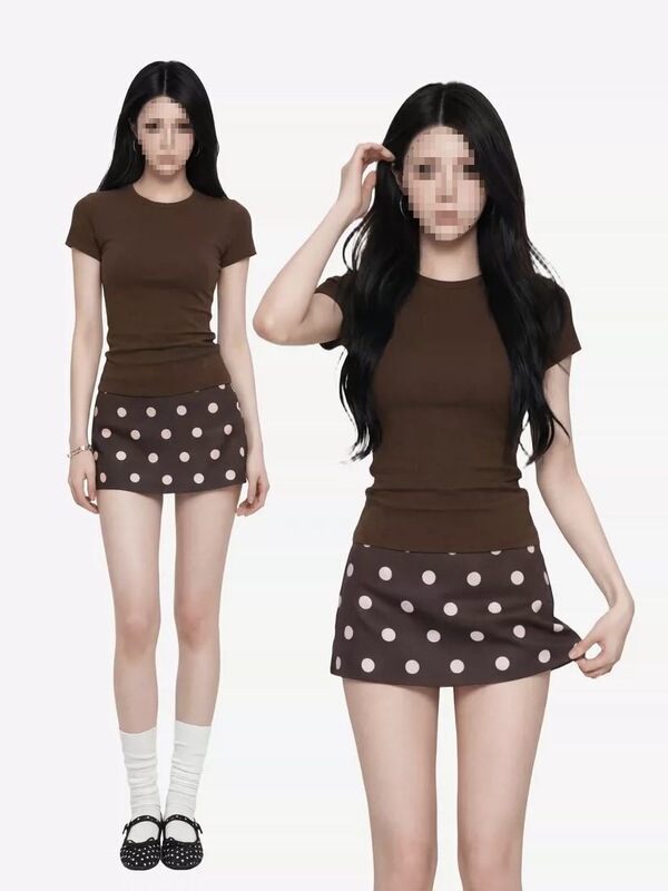 Korean Retro Style Round Neck Short-Sleeved T-Shirt Top for Women Summer New High-Waisted Slimming Polka Dot Skirt Two-Piece Set